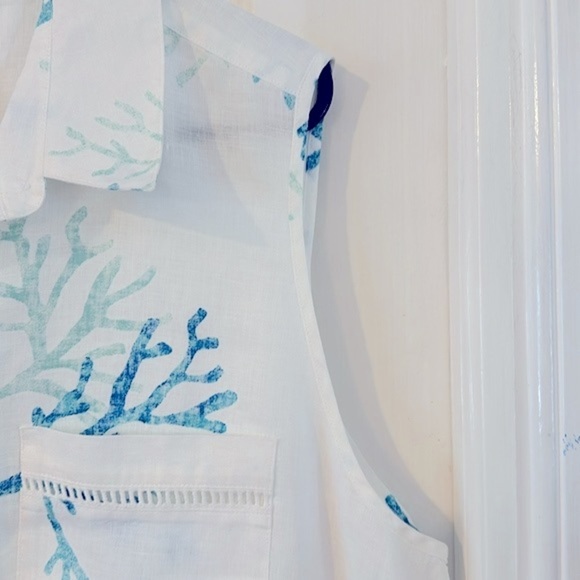 NWOT Women’s Chico’s 100% Linen Coral Print Sleeveless Button-Down Tunic 16/18 - Picture 7 of 11